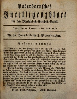 Paderbornsches Intelligenzblatt Samstag 8. September 1821