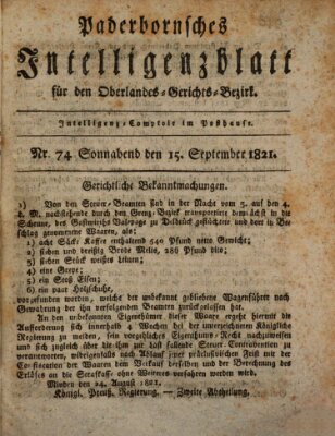 Paderbornsches Intelligenzblatt Samstag 15. September 1821