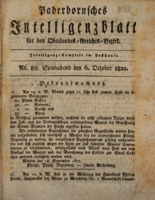 Paderbornsches Intelligenzblatt Samstag 6. Oktober 1821