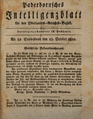 Paderbornsches Intelligenzblatt Samstag 13. Oktober 1821