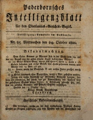 Paderbornsches Intelligenzblatt Mittwoch 24. Oktober 1821