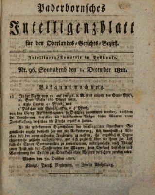 Paderbornsches Intelligenzblatt Samstag 1. Dezember 1821