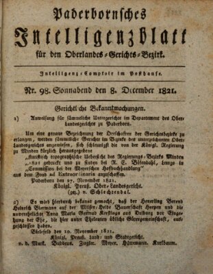 Paderbornsches Intelligenzblatt Samstag 8. Dezember 1821