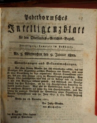 Paderbornsches Intelligenzblatt Mittwoch 9. Januar 1822