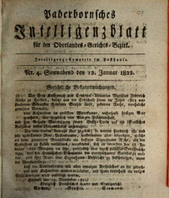 Paderbornsches Intelligenzblatt Samstag 12. Januar 1822