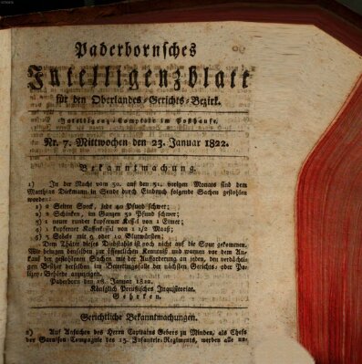 Paderbornsches Intelligenzblatt Mittwoch 23. Januar 1822