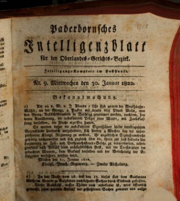 Paderbornsches Intelligenzblatt Mittwoch 30. Januar 1822