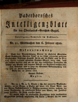 Paderbornsches Intelligenzblatt Mittwoch 6. Februar 1822