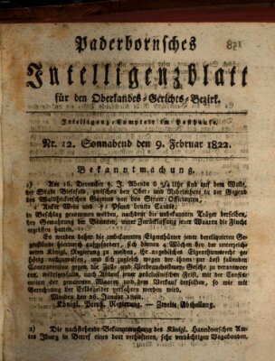 Paderbornsches Intelligenzblatt Samstag 9. Februar 1822