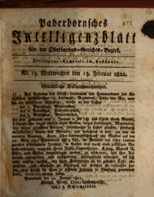 Paderbornsches Intelligenzblatt Mittwoch 13. Februar 1822