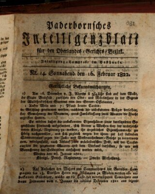 Paderbornsches Intelligenzblatt Samstag 16. Februar 1822
