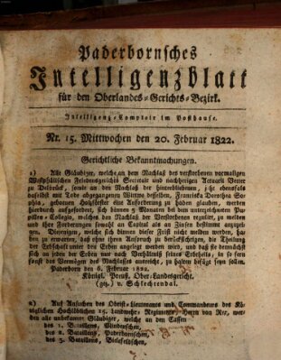 Paderbornsches Intelligenzblatt Mittwoch 20. Februar 1822