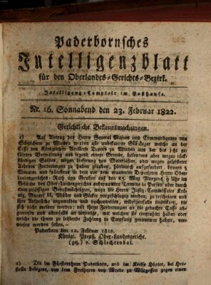 Paderbornsches Intelligenzblatt Samstag 23. Februar 1822