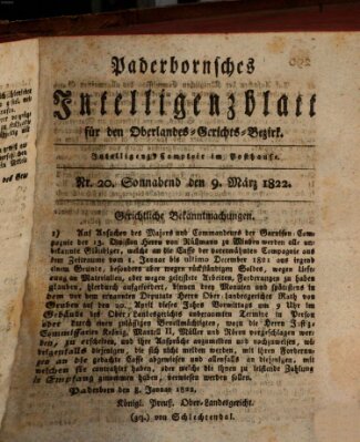 Paderbornsches Intelligenzblatt Samstag 9. März 1822