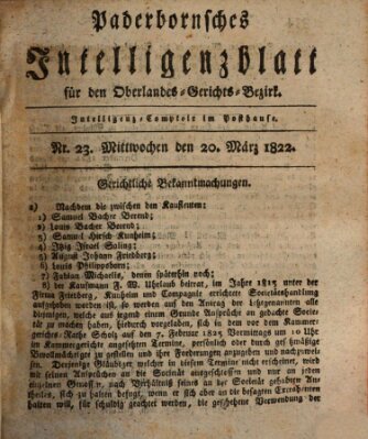 Paderbornsches Intelligenzblatt Mittwoch 20. März 1822