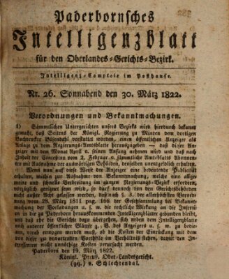 Paderbornsches Intelligenzblatt Samstag 30. März 1822