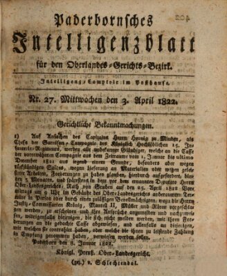 Paderbornsches Intelligenzblatt Mittwoch 3. April 1822