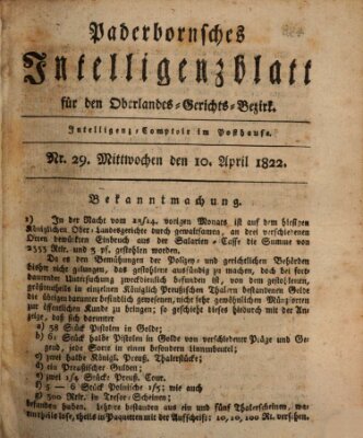 Paderbornsches Intelligenzblatt Mittwoch 10. April 1822