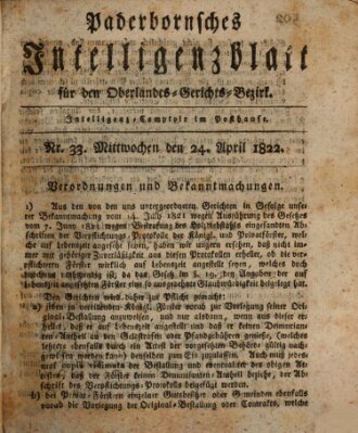 Paderbornsches Intelligenzblatt Mittwoch 24. April 1822