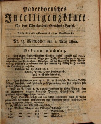 Paderbornsches Intelligenzblatt Mittwoch 1. Mai 1822