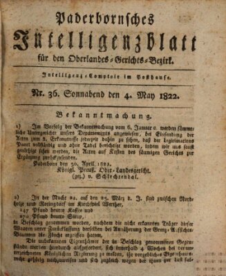 Paderbornsches Intelligenzblatt Samstag 4. Mai 1822