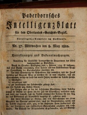 Paderbornsches Intelligenzblatt Mittwoch 8. Mai 1822