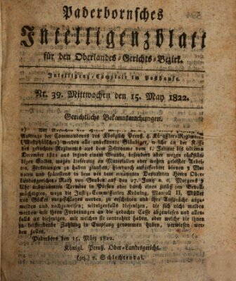 Paderbornsches Intelligenzblatt Mittwoch 15. Mai 1822