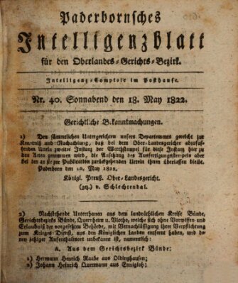 Paderbornsches Intelligenzblatt Samstag 18. Mai 1822