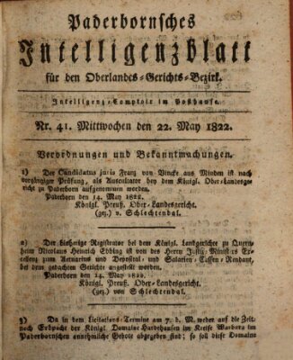 Paderbornsches Intelligenzblatt Mittwoch 22. Mai 1822