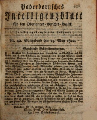 Paderbornsches Intelligenzblatt Samstag 25. Mai 1822