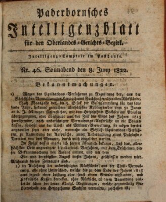 Paderbornsches Intelligenzblatt Samstag 8. Juni 1822