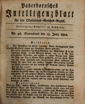 Paderbornsches Intelligenzblatt Samstag 15. Juni 1822