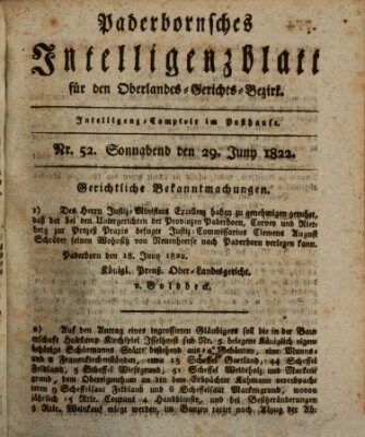 Paderbornsches Intelligenzblatt Samstag 29. Juni 1822