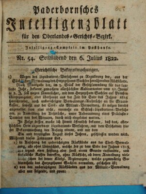 Paderbornsches Intelligenzblatt Samstag 6. Juli 1822