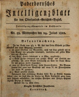 Paderbornsches Intelligenzblatt Mittwoch 24. Juli 1822