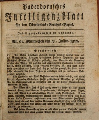 Paderbornsches Intelligenzblatt Mittwoch 31. Juli 1822