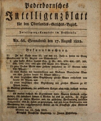 Paderbornsches Intelligenzblatt Samstag 17. August 1822