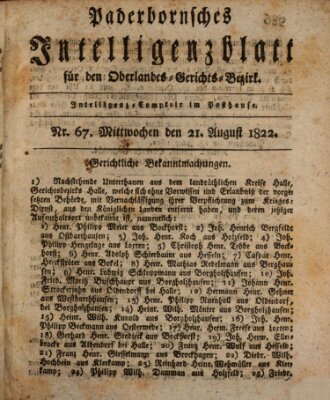 Paderbornsches Intelligenzblatt Mittwoch 21. August 1822