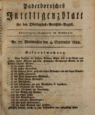 Paderbornsches Intelligenzblatt Mittwoch 4. September 1822