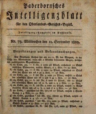 Paderbornsches Intelligenzblatt Mittwoch 11. September 1822