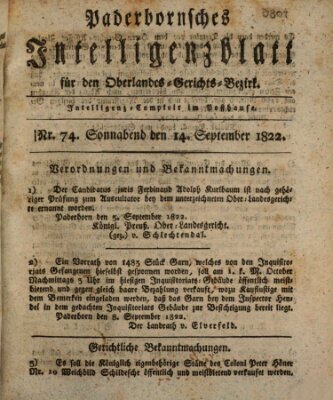 Paderbornsches Intelligenzblatt Samstag 14. September 1822