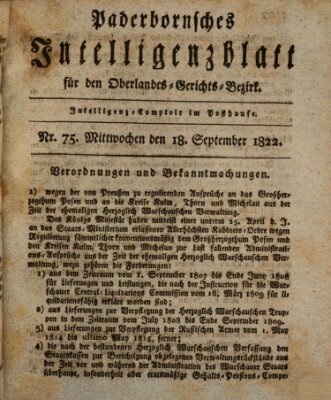 Paderbornsches Intelligenzblatt Mittwoch 18. September 1822