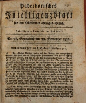 Paderbornsches Intelligenzblatt Samstag 28. September 1822