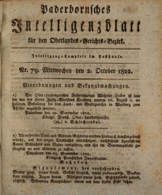 Paderbornsches Intelligenzblatt Mittwoch 2. Oktober 1822