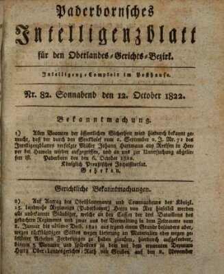 Paderbornsches Intelligenzblatt Samstag 12. Oktober 1822