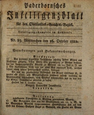 Paderbornsches Intelligenzblatt Mittwoch 16. Oktober 1822