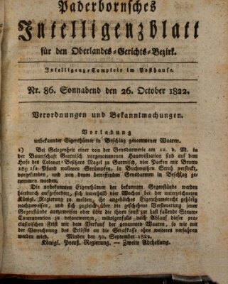 Paderbornsches Intelligenzblatt Samstag 26. Oktober 1822