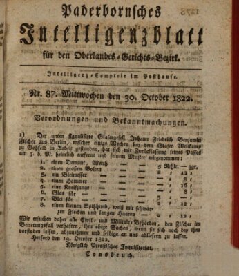 Paderbornsches Intelligenzblatt Mittwoch 30. Oktober 1822