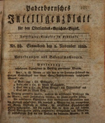 Paderbornsches Intelligenzblatt Samstag 2. November 1822