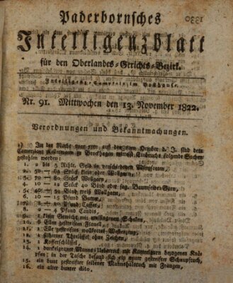 Paderbornsches Intelligenzblatt Mittwoch 13. November 1822